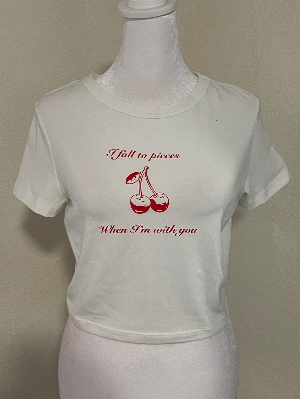 wild fable White Crop Tee with Red Cherry Graphic